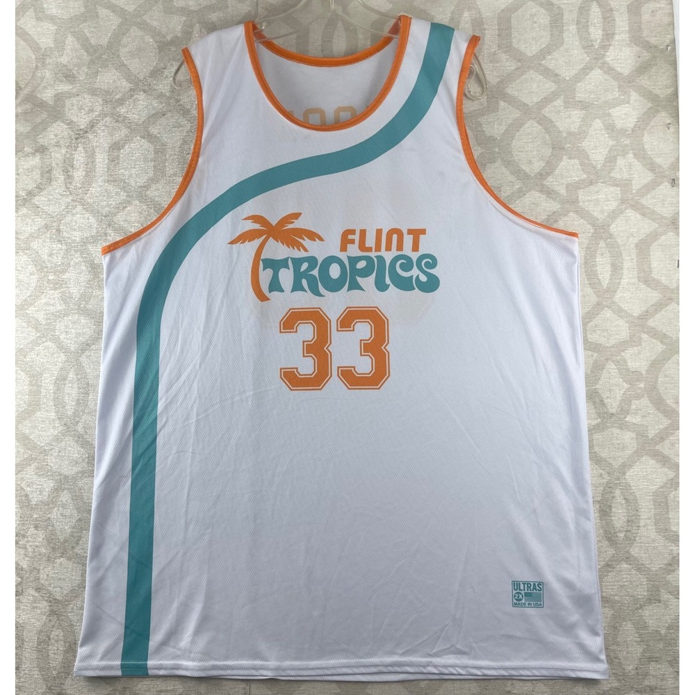 Flint Tropics Moon 33 Basketball Jersey White Orange 2XL Semi-Pro Movie